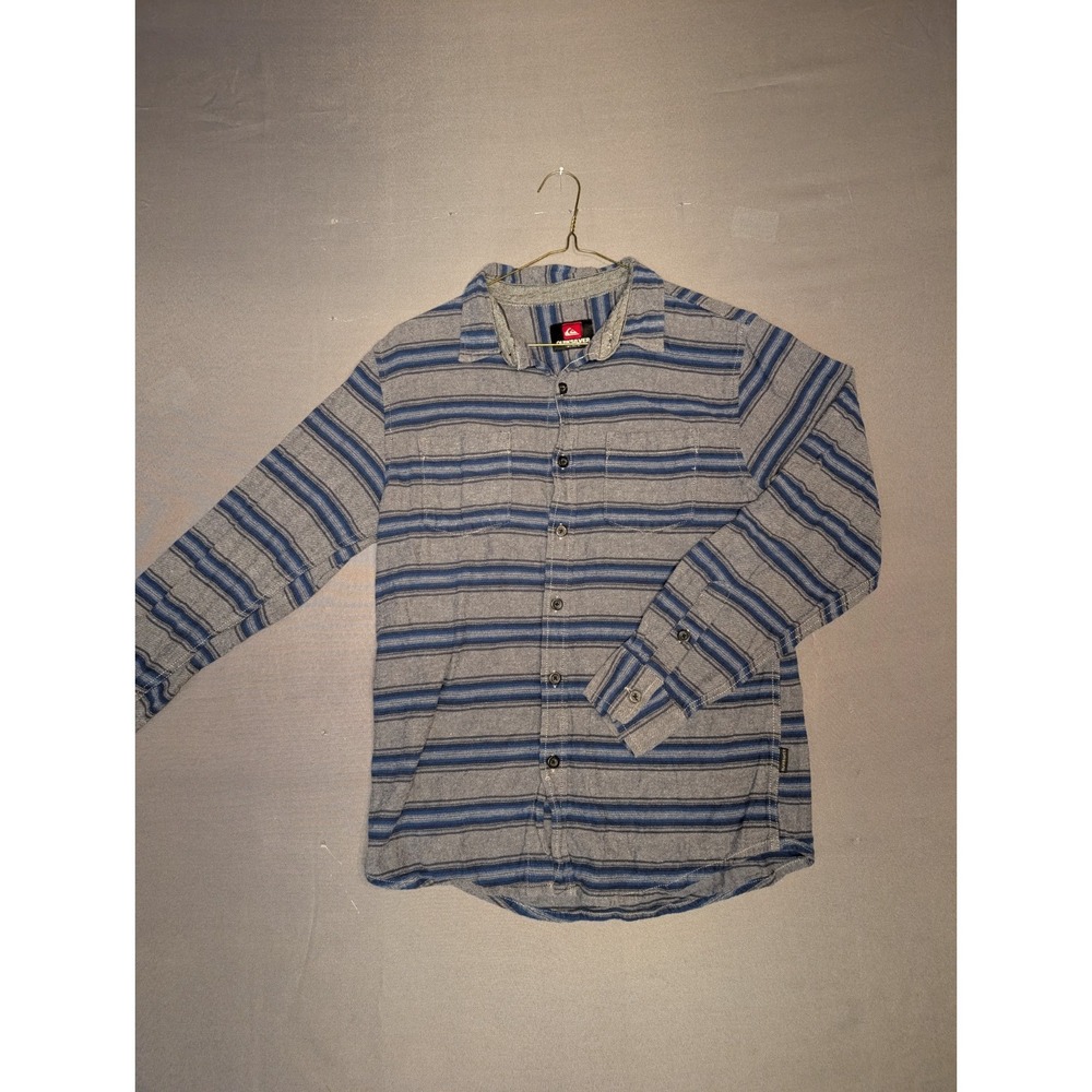 Quiksilver Mens Long Sleeve Button Up Shirt Blue Striped Cotton Regular Fit M